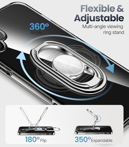 Image of SHIELDS UP for iPhone 16 Plus Back Cover with Stand, Phone Case Clear with Double Ring Holder [Adjustable & Foldable] Shockproof Protective Cover for iPhone 16 Plus 6.7 inch - Clear