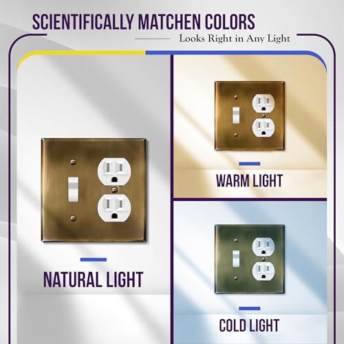 Image of ENERLITES Combination Toggle Switch and Duplex Receptacle Metal Wall Plate, Stainless Steel 201 Outlet Cover, Corrosion-Resistant, Standard Size 2-Gang 4.50 inch x 4.57 inch, 771121-AB, Antique Brass