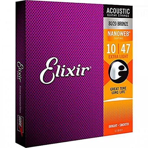Image of Elixir Strings 80 /20 Bronze Acoustic Guitar Strings w NANOWEB Coating, Extra Light (.010-.047)