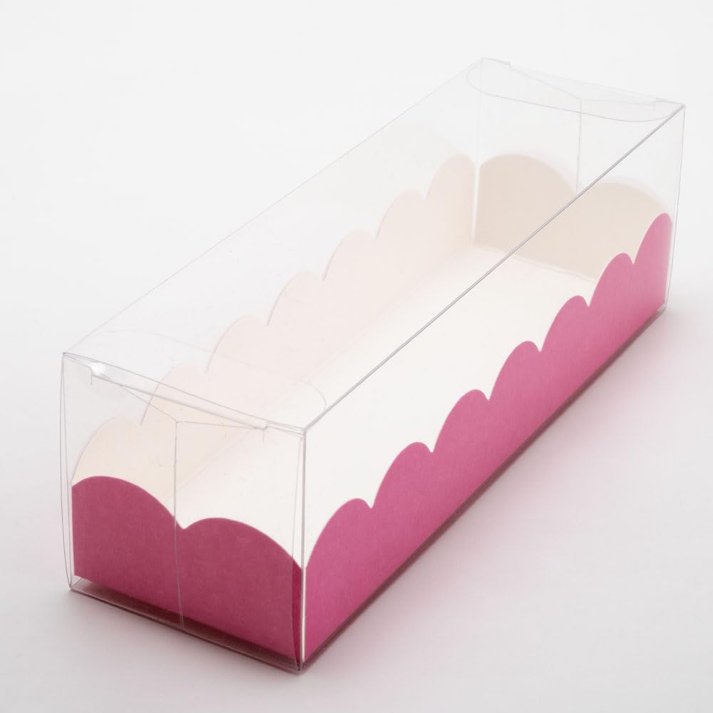 Italian Options Macaron Box for 6-7 Macarons, Food-Safe, Cookie Boxes with Pelle Insert, Macaron Treat Boxes for Cakes and Biscuits, Empty Transparent Gift Box, 10-Pack, 160 x 50 x 50mm, Fibra Pink