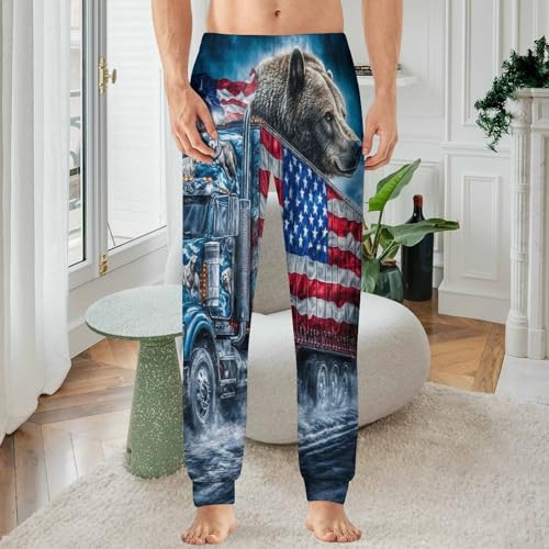 U.S Flag Bear Truck Men's Pajamas Pants Lightweight Sleep Lounge Pant Pjs Bottoms Casual Sleepwear2