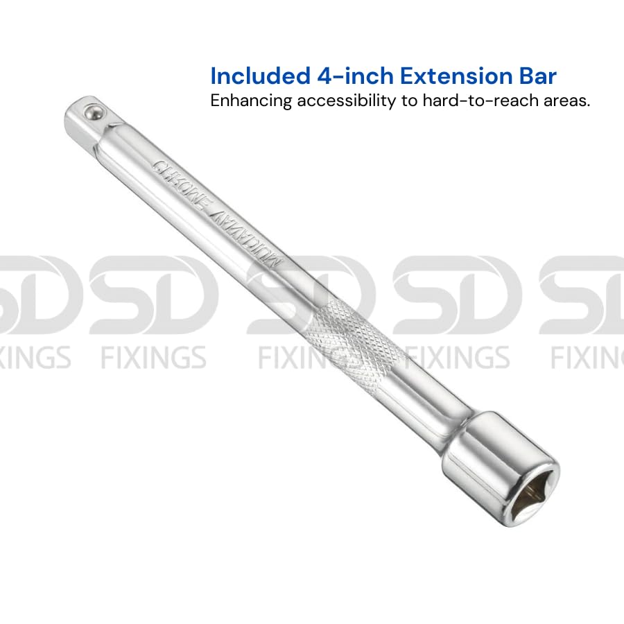 SDFIXINGS 12pcs Metric Socket Drive Set 8-24mm with Quick Release 1/2" Drive Ratchet Wrench 24 Teeth & 5" Extension Bar, High Grade Chrome Vanadium Steel, Rust Resistant, Car Garage Mechanic Home DIY - Image 4
