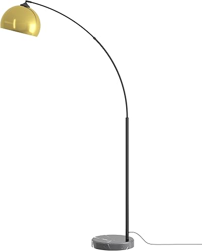 Miniatura 8 de GETINLIGHT Lámpara de pie moderna de arco de oro rosa de 66 pulgadas con pantalla de metal y base de mármol negro, bombilla LED incluida,