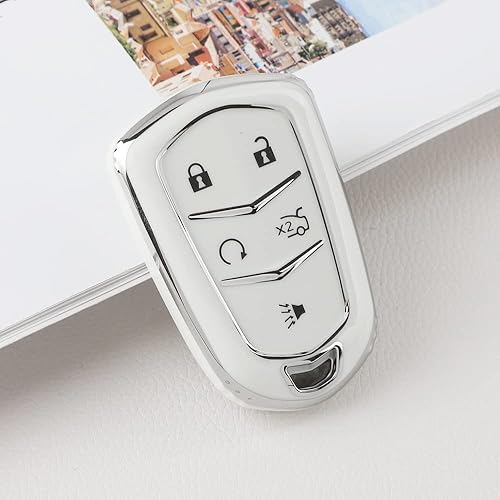 CARFIB Funda para llavero para Cadillac ATS CTS CT6 SRX XTS XT4 XT5 Escalade 2022 2021 2020 Funda para llave de coche de TPU suave femenino 5