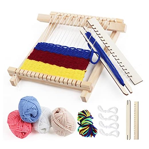 Juego de tejedores para niños, para manualidades, 22 x 17 cm, marco de madera para niños, con lana de colores, hilo y accesorios, marco de madera, ideal para principiantes, niños