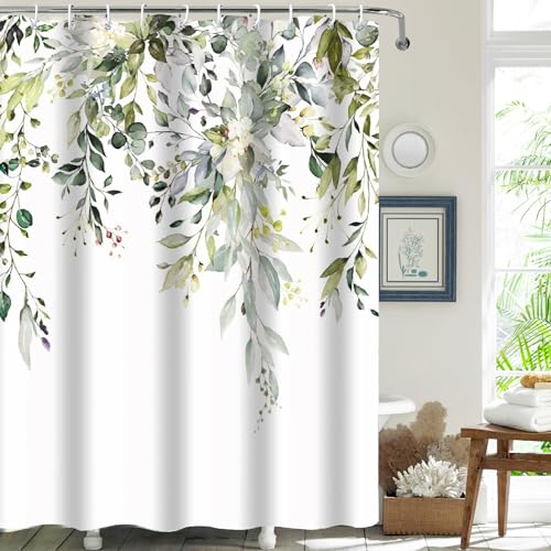 PHANPINT Duschvorhang mit Haken, 180x220cm Shower Curtains Textil Anti-schimmel Wasserdicht Waschbar Duschvorhänge (Grün)