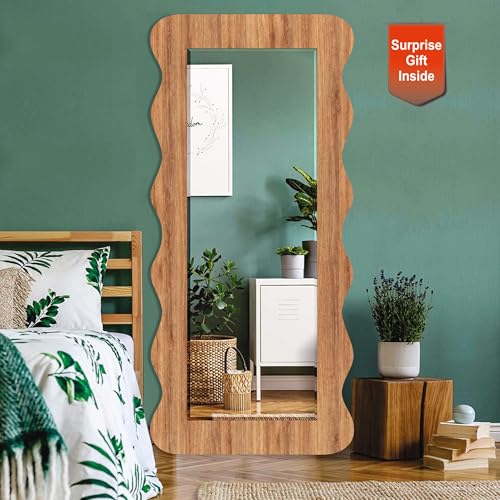 Image of Creative Arts n Frames 18x42 inch Long Wooden Irregular Curve Zigzag Shape Wall Hanging Wall Mount Full Length HD Mirror Home Decor Items (Natural Iqurel Oak Zigzag 1)