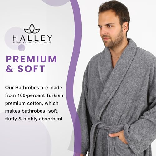 Image of HALLEY Luxury Bathrobe for Women & Men, Shawl Collar Spa Bath Robes Terry Cotton Ultra Soft Shower Robe with Pockets