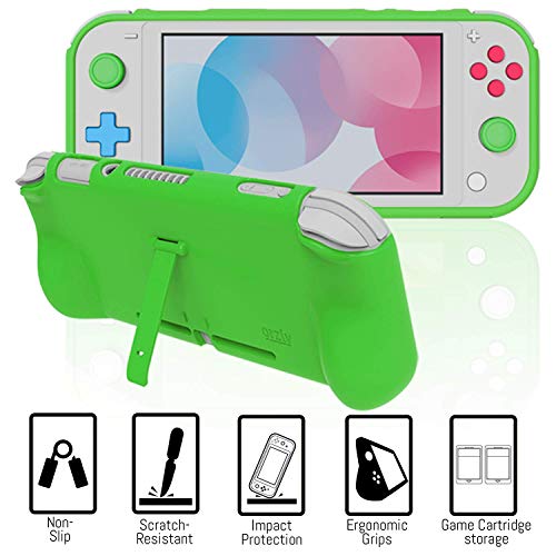Image of Orzly Switch Lite Accessories Bundle - Case & Screen Protector for Nintendo Switch Lite Console, USB Cable, Games Holder, Comfort Grip Case, Headphones, Thumb-Grip Pack & More - Green