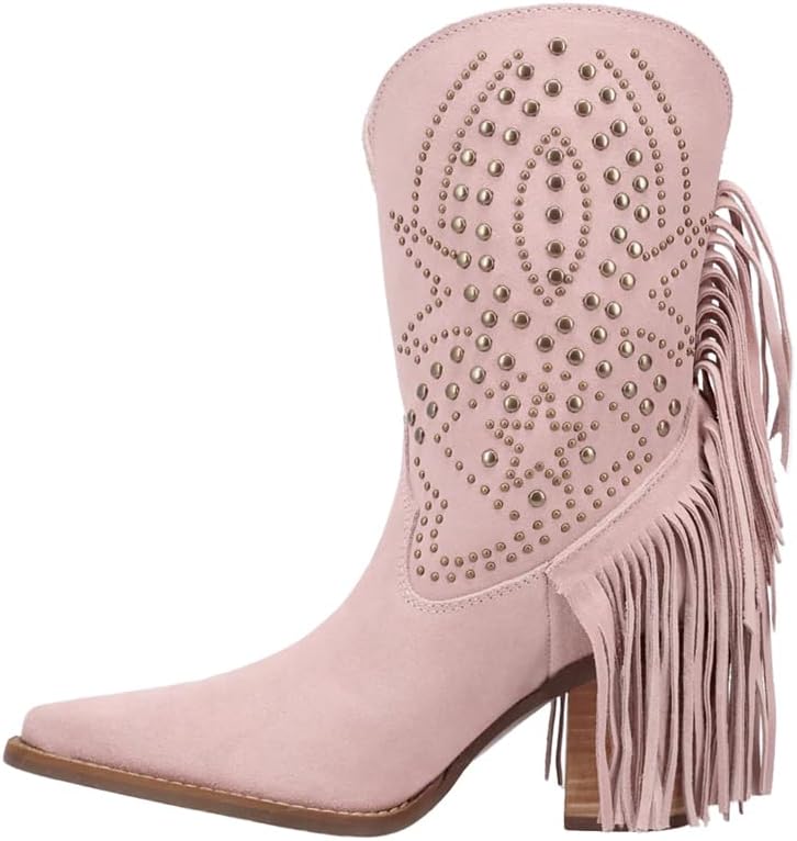 Dingo Womens Star Power Suede Leather Casual Boots Mid Calf Mid Heel 2-3" - Pink