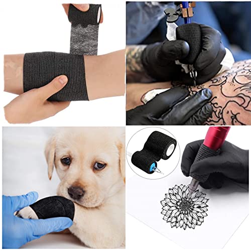 Self Adhesive Bandage Wrap,2 Inch Black Breathable Elastic Cohesive Bandages, Vet Wrap Tattoo Sports Tape Bulk For First Aid Supplies, Wrist Sprains Protection（6Pc) #TOP2