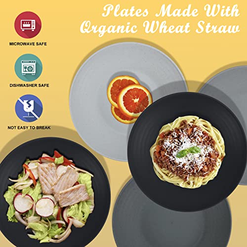Wheat Straw Pasta Bowl - Unbreakable Pasta Bowl Set Of 8-9 Inch Large Deep Alternative For Plastic Reusable Plate - Dishwasher & Microwave Safe Bowl/Plates (Black And Grey) #TOP3