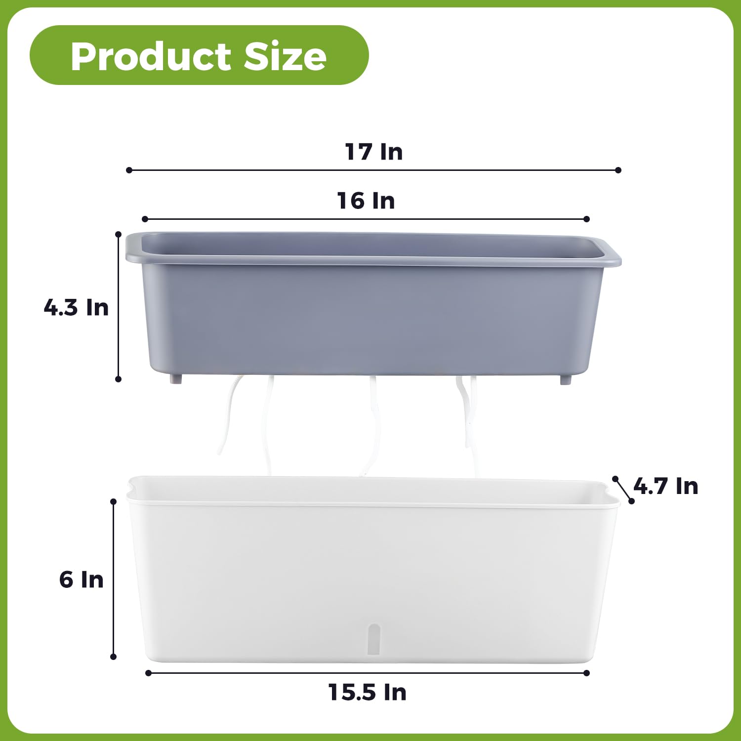 Rechteckiger Übertopf, 43.2x11.4 cm, selbstwässernder Übertopf, Fensterbank, Pflanzgefäß, für den Innenbereich, rechteckig, selbstbewässernde Töpfe, weißer Blumentopf für den Innenbereich, 4 Stück
