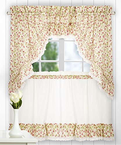 Ellis Curtain Clarice 58-by-24 Inch Ruffled Tailored Tier Curtains, Red