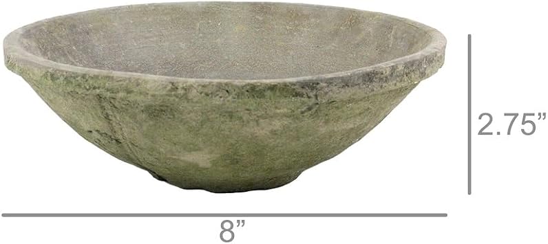 HomArt Rustic Terra Cotta Bowl, Medium, Moss Grey, 1-Count