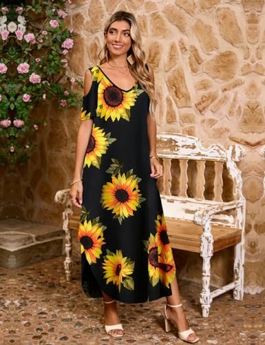 Image of JollieLovin Womens Plus Size Casual Summer Maxi Long Dress Cold Shoulder V Neck Beach Sundresses