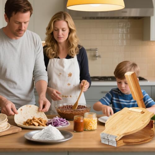 Image of Wooden Tortilla Press 10 Inch - Tortilla Maker Bamboo Prensa para Tortillas with 50 Parchment Paper & Dough Cutter, Mexican Tortillera Press for Homemade Corn Tortillas, Burritos, Taco, Roti