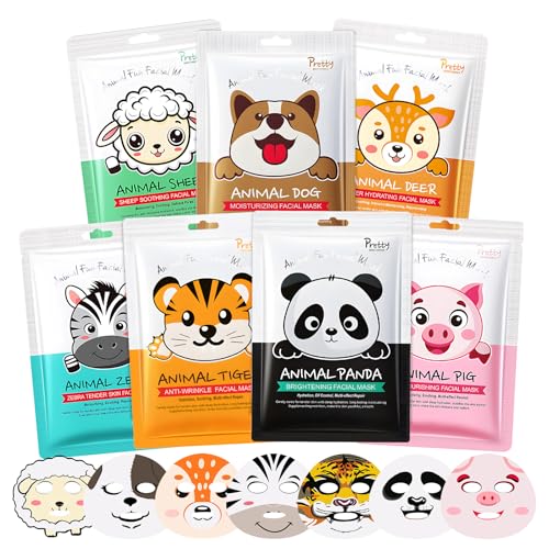 Maschere Viso Bambina, Set Maschere Visos, Maschera Viso Idratante con Stampe Animalier, Maschera viso Bambina, Idratante e Nutriente, Adatto a Tutti i Tipi di Pelle (B)
