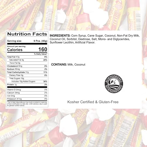 Atkinsons Long Boy Coconut Candy - 1 LB (16 oz), Chewy Caramel Individually Wrapped Bulk Candy Bag