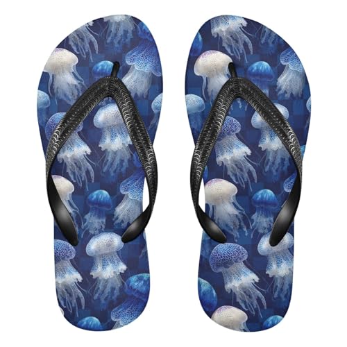 Flip Flop Sandals Jellyfish Blue Print for Women Men Beach Outdoor XS