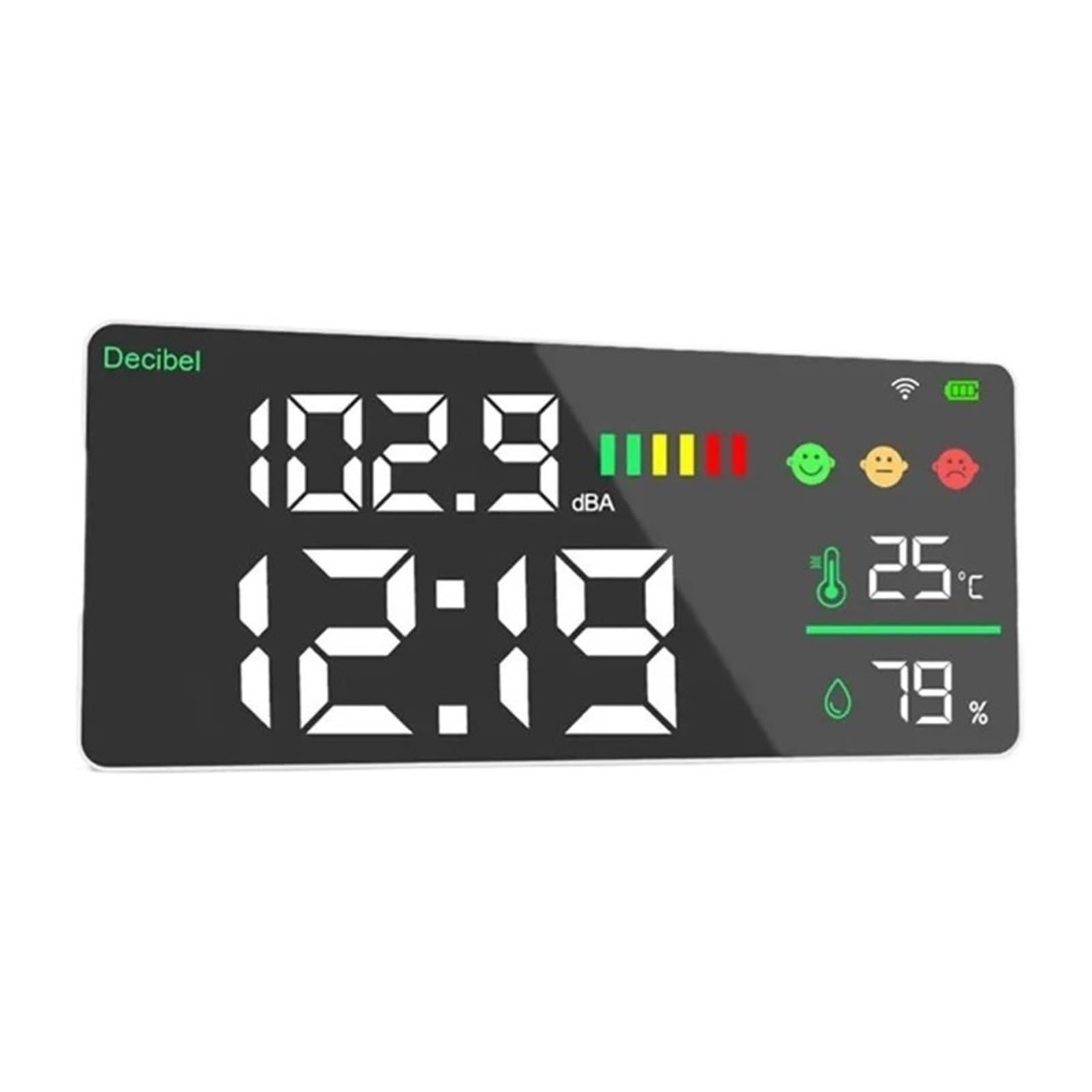 Schallpegelmesser, Lärmmessgerät, Lärmmelder, Wanduhr, Thermometer, Hygrometer, Dezibelmessgerät