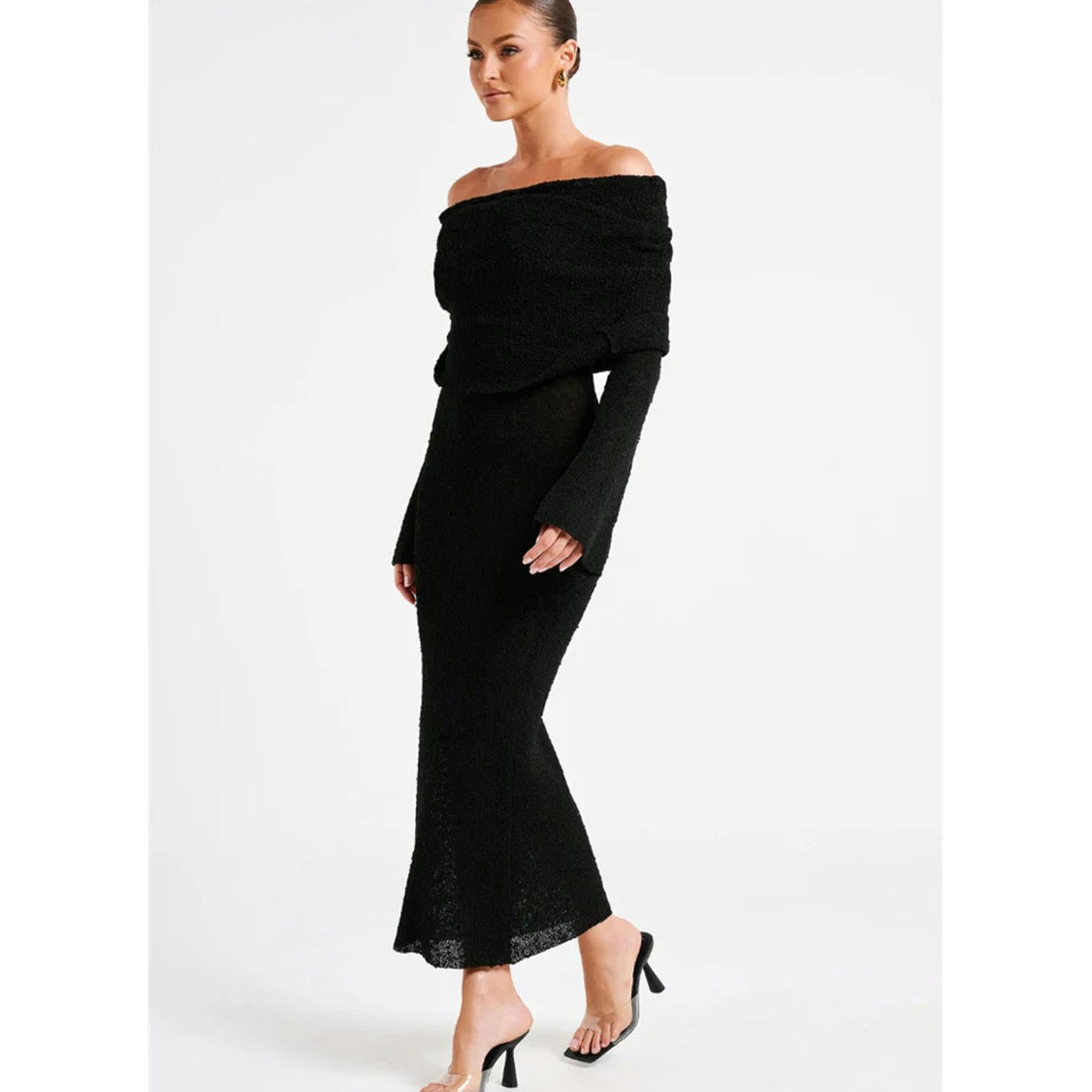 Vestito Abito da Mare in Spiaggia A Maniche Lunghe A Maniche Lunghe Abito Lungo Gonna da Donna-Cachi-m