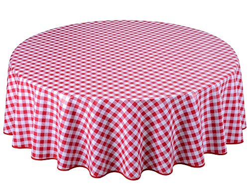 Home Direct Round Oilcloth PVC Wipe Clean Tablecloth Table Cover 140cm 55" Checkers Red - Image 3