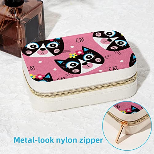 Boîte à bijoux de voyage chat rose pour bagues et colliers