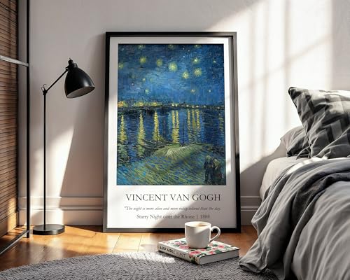 Image of Waltractive Vincent Van Gogh Paintings Framed Poster with Beautiful Quotes - Available in 33x22 and 48x33 CM - Classic Art Poster with sleek Black Frame - Elegant Home and Office Decor (Starry Night over the Rhone, 13x19 Inch, Framed)