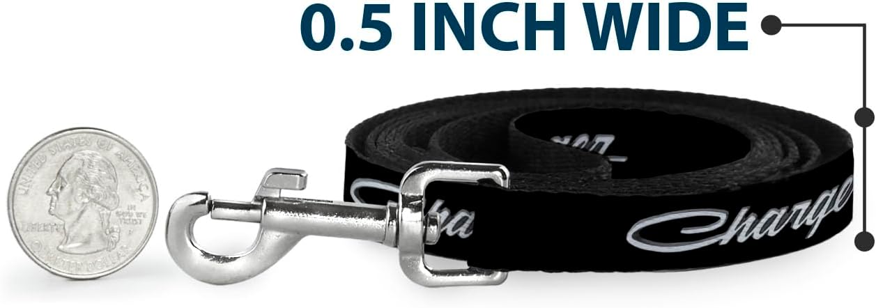 Dog Leash Charger Script Emblem Corner Black Silver Fade White 4 Feet Long 1.5 Inch Wide