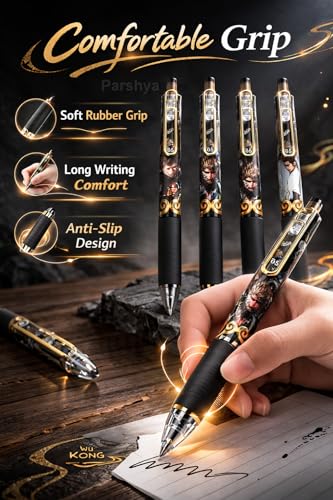 Image of KiddieWorld Premium Gel Pen Set (4 Pieces) 0.5mm Black Or Blue Ink Smooth Writing Pens with Soft Grip Anime Design Stylish Gift Set for Students Office Journaling Stationery Lovers