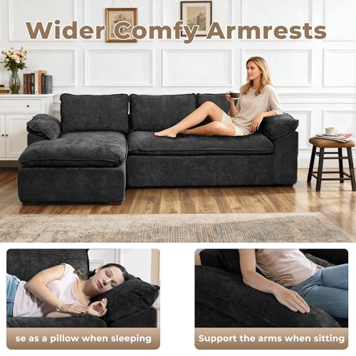 108 Inch Cloud Sectional Couch Modern Modular Sectional Sofa with Deep Seat - L Shaped Comfy 3 Seater Sectional Couches Memory Foam Boneless Fits Living Room & Bedroom, Black Corduroy - Image 6