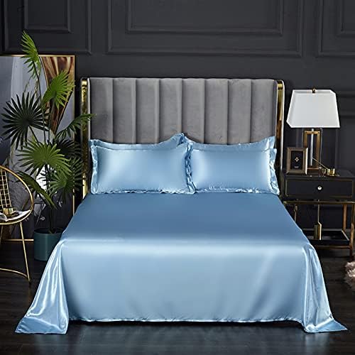Bed Sheets Solid Color Single Double Bed and A Comfortable and Cool Mattress Cover (Colour: Ji Hong se Size: 230x250 cm 1pc) (Qian LAN Se Pillowcase48x74cmx2) image 5