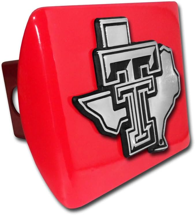 Texas Tech Texas Emblem on Red Metal Hitch Cover