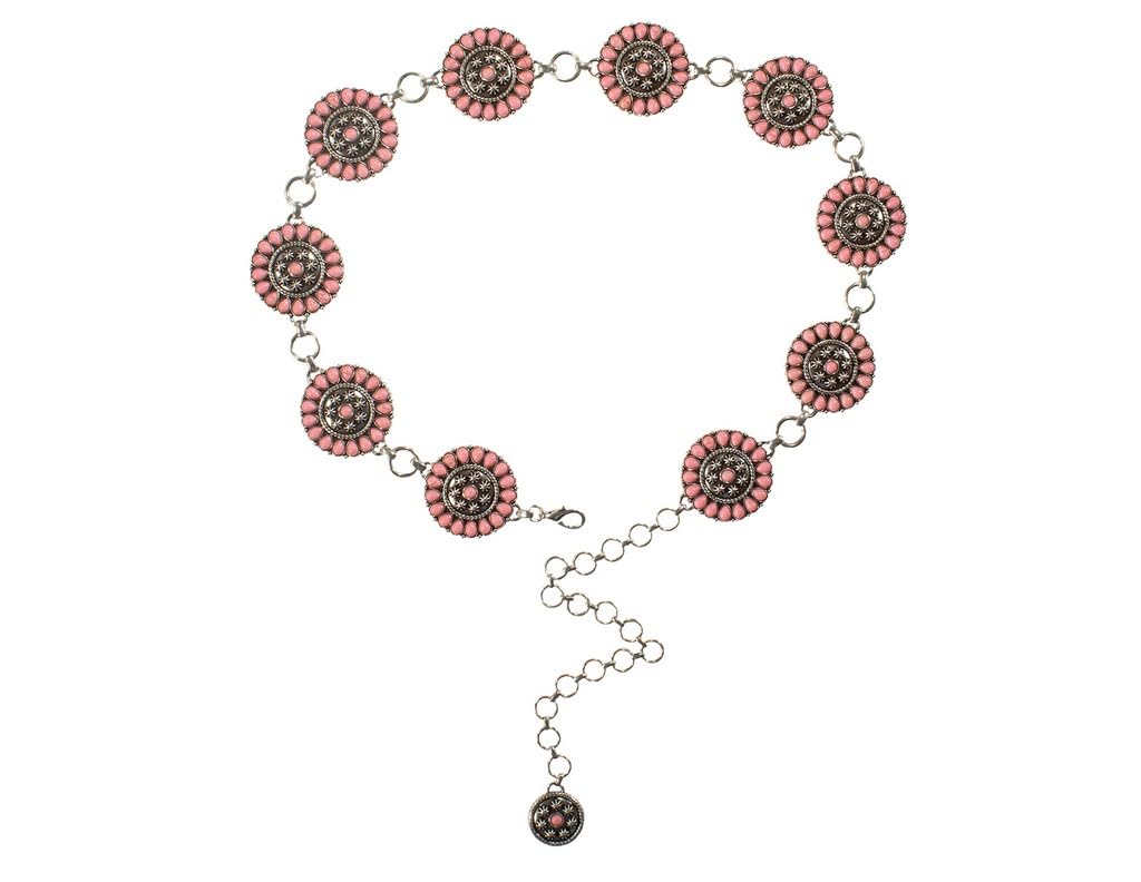 Nocona Women's Belt with Pink Stone and Floral Concho, Light Pink, Medium