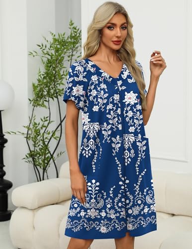 Image of Ekouaer Women Robe Zipper Front Mumu Duster Robes Zip Up Housecoat Soft Sleepwear with Pockets