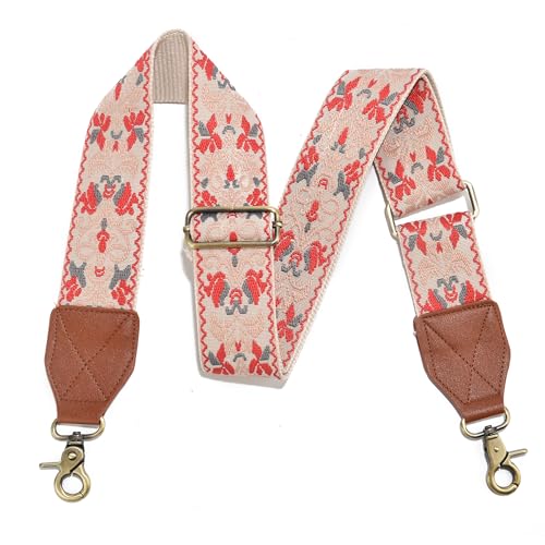 Image of LEMEDE Purse Strap,2 inch Leather End Shoulder Strap Adjustable Replacement,Retro Jacquard Multi-pattern Crossbody Bag Straps