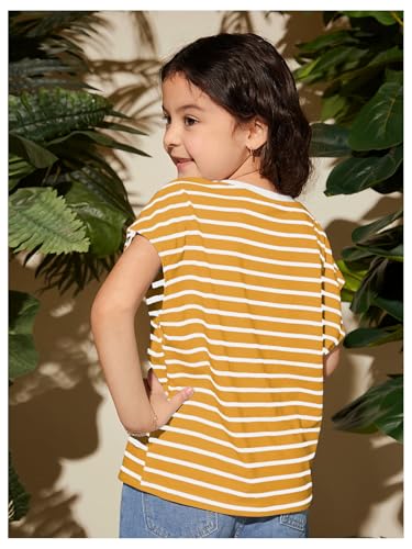 Image of SOLY HUX Girl's Cute Striped T Shirts Short Sleeve Heart Casual Teen Tee Tops Preppy Clothes Yellow Striped 12 Years