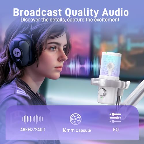 Image of MAONO Wireless USB Microphone for PC,Gaming Streaming Mic with Software AI Voice Change,3-Level Noise Cancellation,Custom EQ,Mic Monitor Gain Control for Laptop Computer Podcast (DM40 Pro-White)