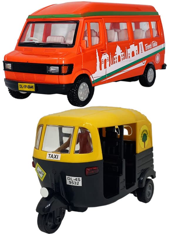 Toyify Kids Small Size Plastic Pull Back & Go Toy Indian Public Transport Vehicle Travel India or TT & CNG or Auto Model for Kids/Color May Vary(Pack of 2) 1 to 12 Years Kids