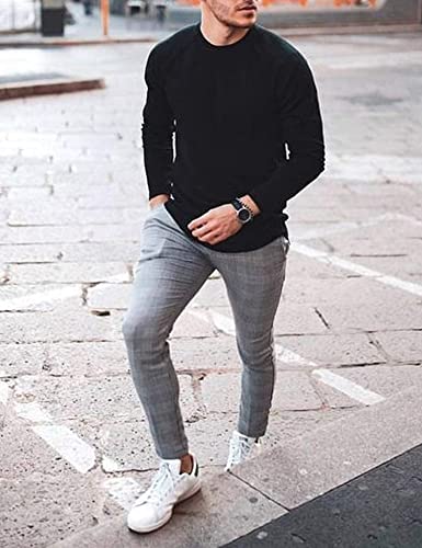 Coofandy Men's Crew Neck Sweater Slim Fit Lightweight Sweatshirts Knitted Pullover For Casual Or Dressy Wear Black #TOP2