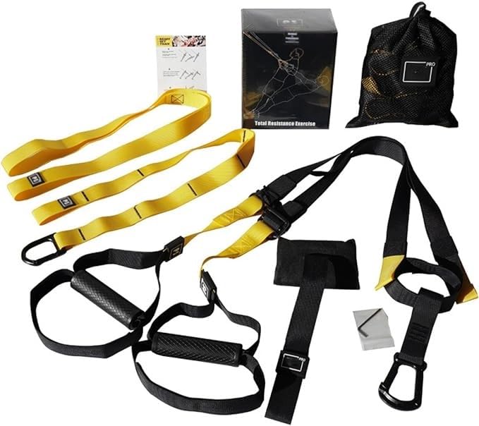 Sistema de entrenamiento en suspensión for entrenamiento cruzado, entrenamiento con pesas, 3 instrucciones de entrenamiento y anclajes en interiores y exteriores, equipo de gimnasio al aire libre for