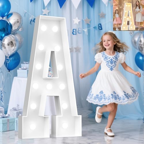 Image of Pooqla 4 FT Marquee Light Up Letters, Cool White and Warm White Giant LED Sign Marquee Letter 4 Feet Tall, Big Mosaic Letter A for Balloons Birthday Party Anniversary Wedding Decorations