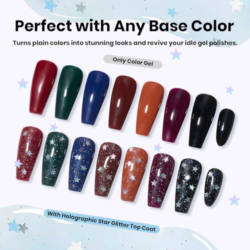 Image of Beetles Glitter Top Coat for Gel Nail Polish 15ml - Reflective Silver Star Glitter Shiny No Wipe Uv Gel Top Coat Nail Art Star Sparkle Manicure DIY Home Salon