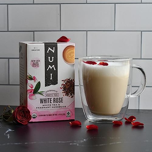 Image of Numi Organic Tea White Rose, 16 Tea Bags (Pack of 6), Velvety White Tea & Fragrant Rosebuds, Low Caffeine
