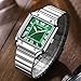 Classic Square Watches for Men with Roman Numerals Casual Watch (Silver-Green)