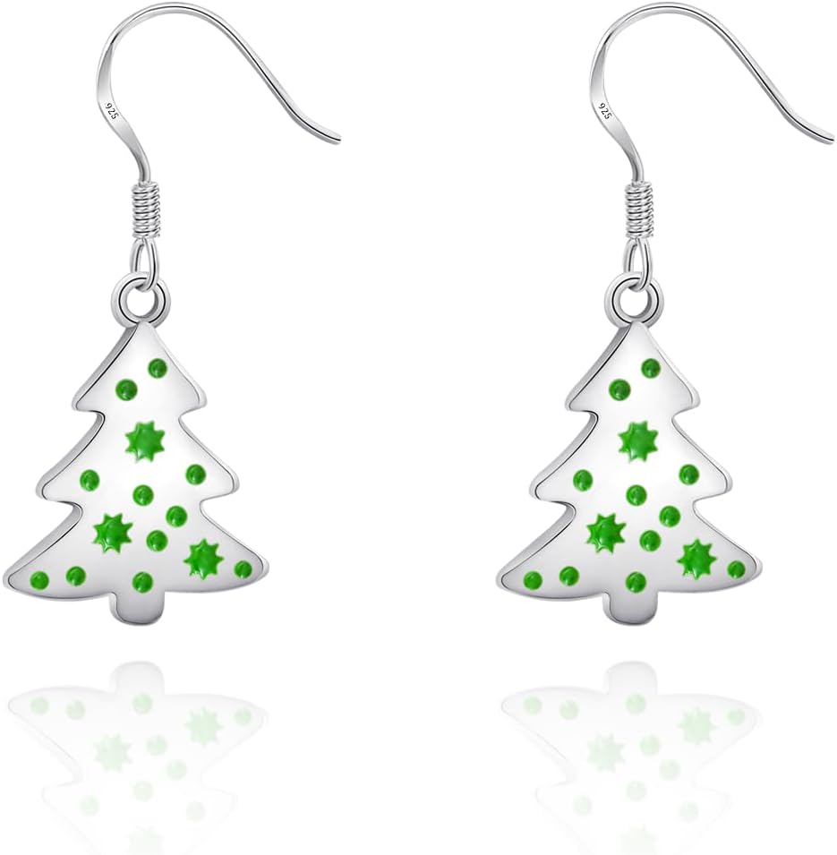 Christmas Jewelry Tree Earrings 925 Sterling Silver Earrings for Women Green Rhinestone Earrings Christmas Earrings for Holiday Gift