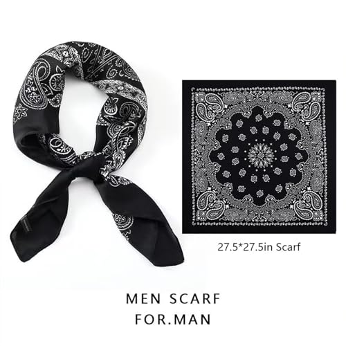 Image of 27.5 * 27.5 inches Oversize Bandana Scarf with Star Concho, Handmade Leather Square Scarf Buckle Ring, Gifts for Men