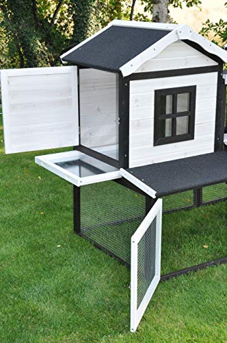 nanook Premium Hasenstall Kleintierstall Kaninchenstall XXL groß artgerecht mit Freilauf Gehege ideal für draußen 197 x 85 x 112 cm - braun weiß - 2 Ebenen