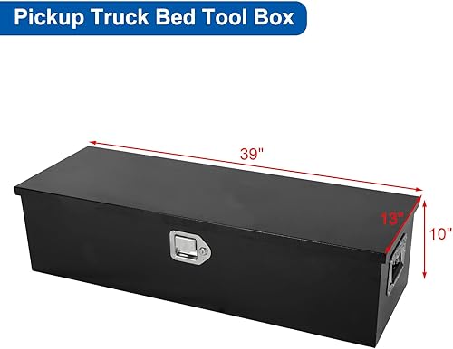 Miniatura 9 de Caja de herramientas de acero negro resistente con cerradura de mango en T, caja de almacenamiento perfecta para camioneta, caja de herramientas